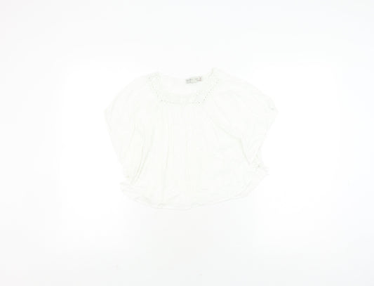 Zara Girls White Blouse 7-8 Years Casual Crochet Accents
