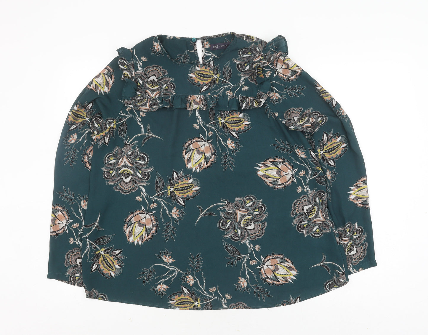 Marks and Spencer Women's Green Floral Top, Size 12, Long Sleeve