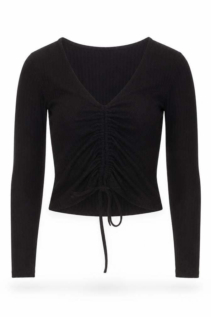 New Look Women's Black Cropped V-Neck Top, Size 10
