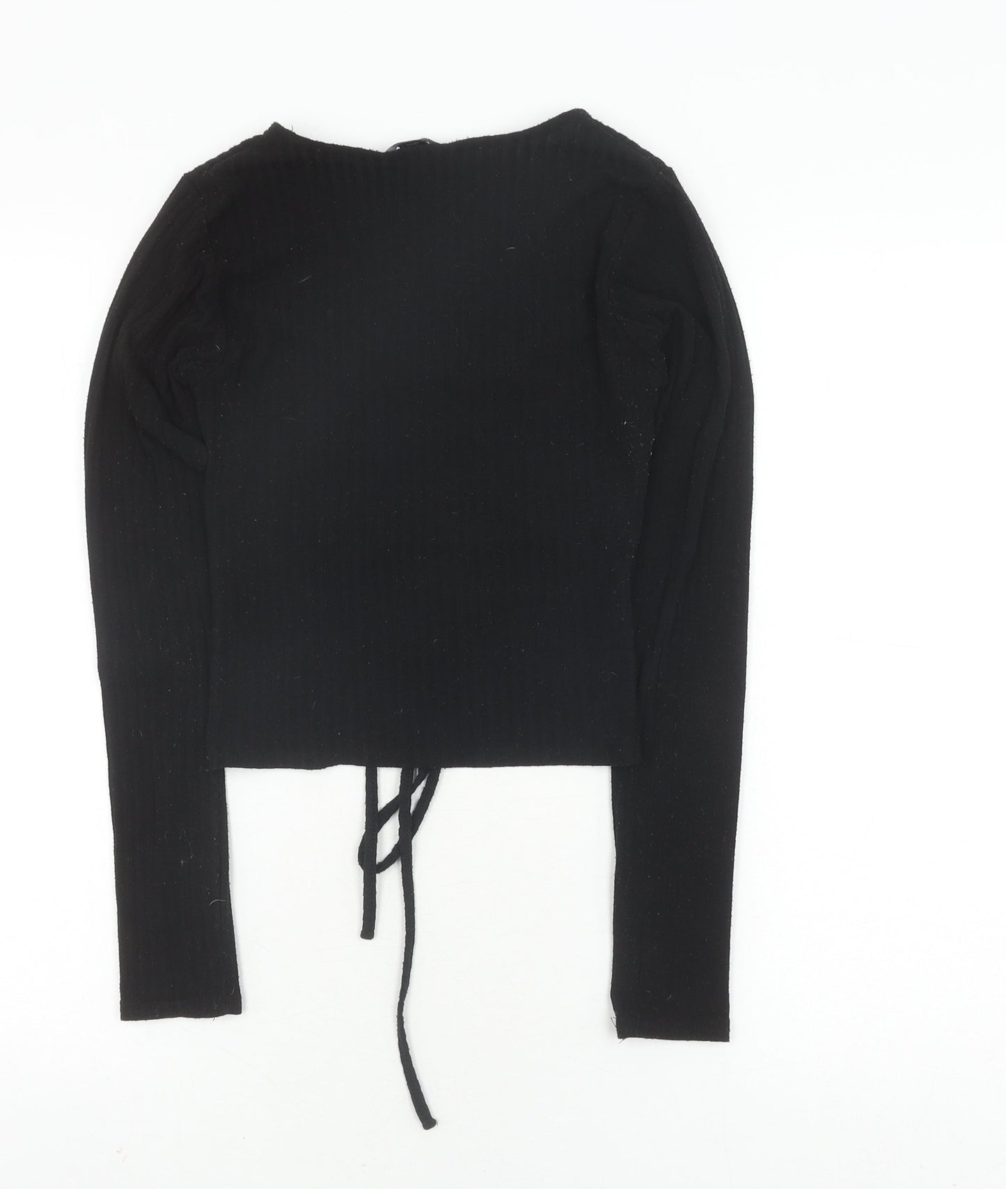 New Look Women's Black Cropped V-Neck Top, Size 10