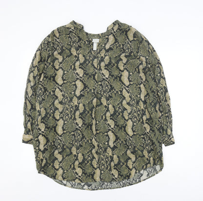 H&M Women's Green Animal Print Blouse Size 12