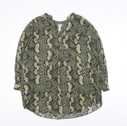 H&M Women's Green Animal Print Blouse Size 12