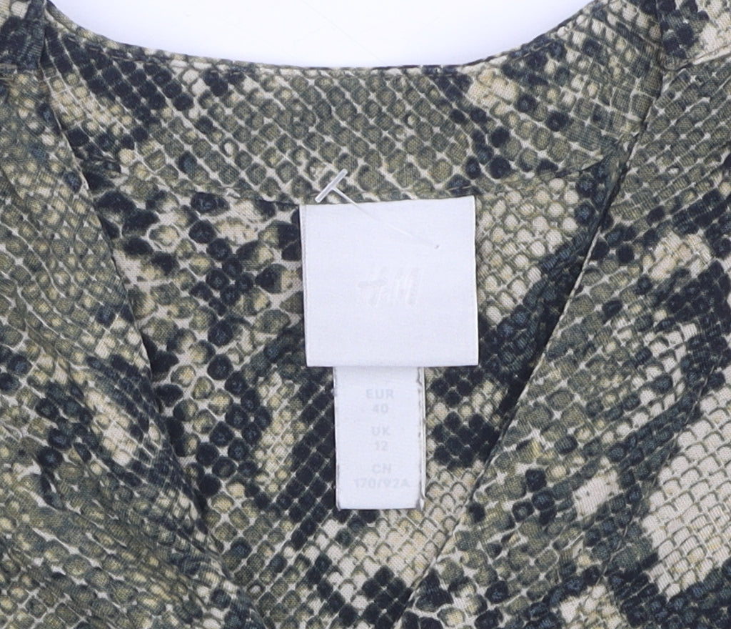 H&M Women's Green Animal Print Blouse Size 12