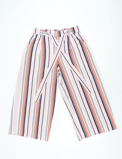 Zara Women's Multicoloured Wide-Leg Striped Trousers M