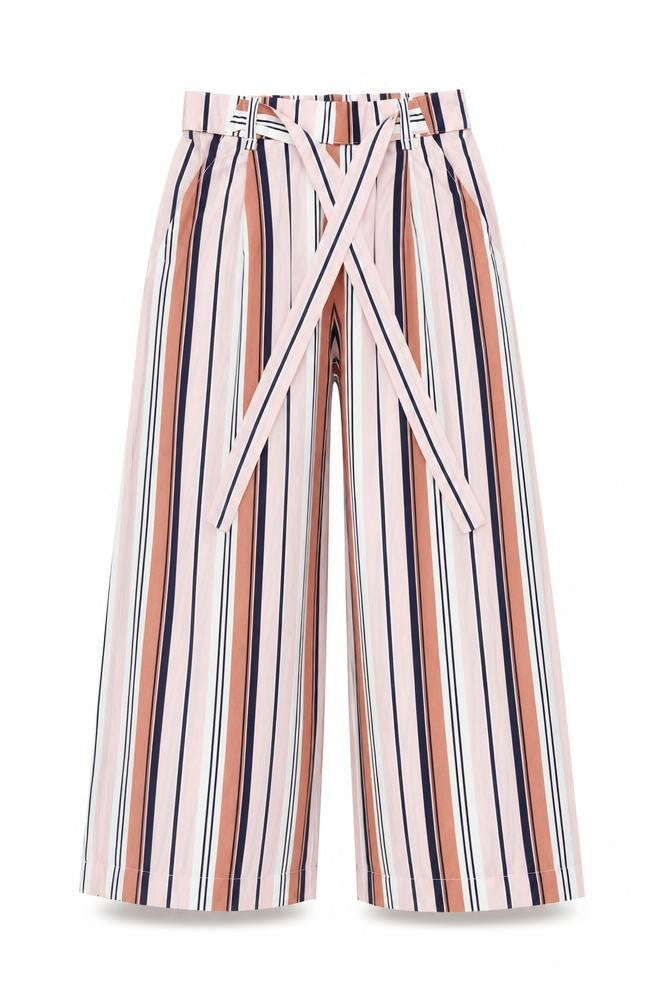 Zara Women's Multicoloured Wide-Leg Striped Trousers M