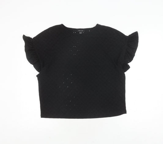 New Look Women's Black Blouse, Size 8, Flutter Sleeve