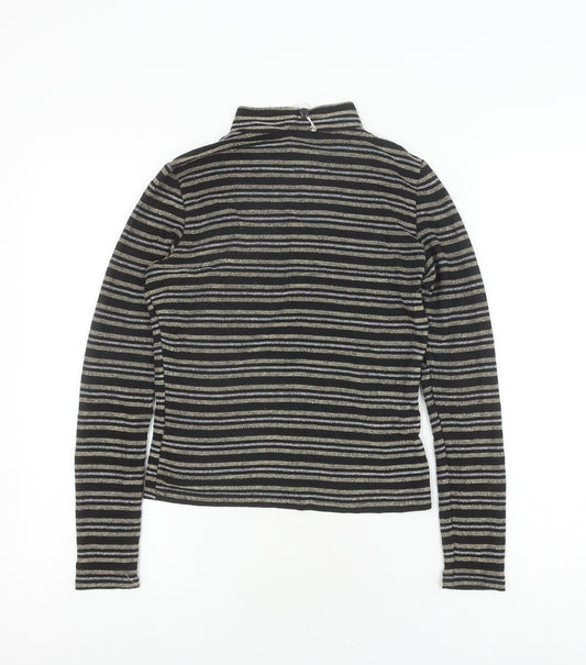 Monki Women's Black Striped Mock Neck Top XS