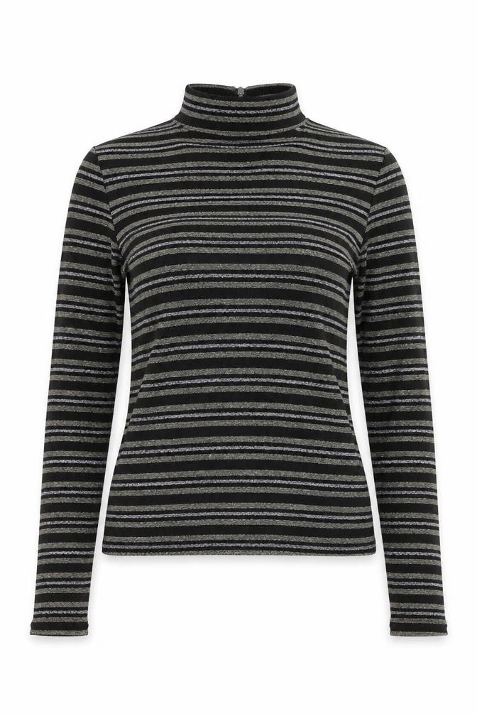 Monki Women's Black Striped Mock Neck Top XS