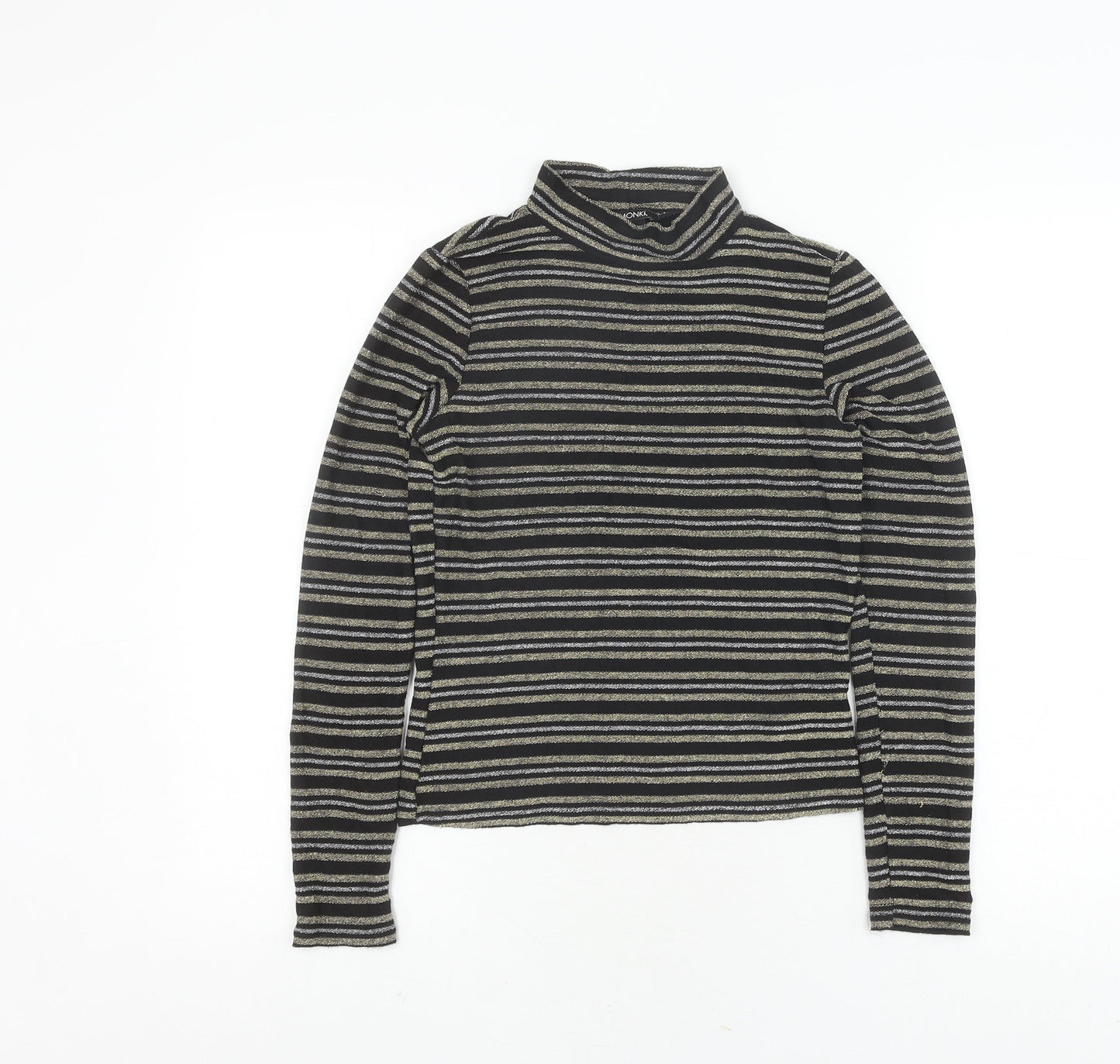 Monki Women's Black Striped Mock Neck Top XS
