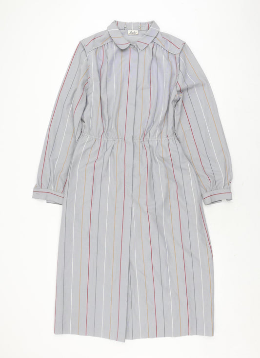 Basler Women's Vintage Grey Striped Polyester Shirt Dress Size 10