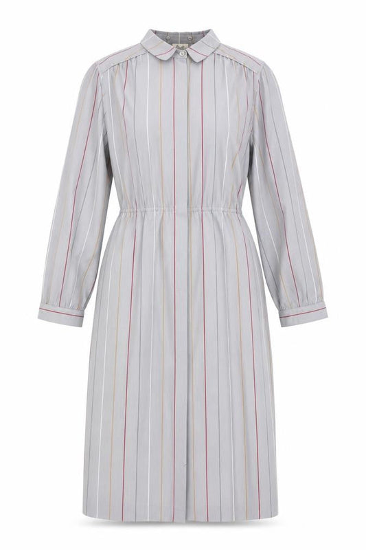 Basler Women's Vintage Grey Striped Polyester Shirt Dress Size 10