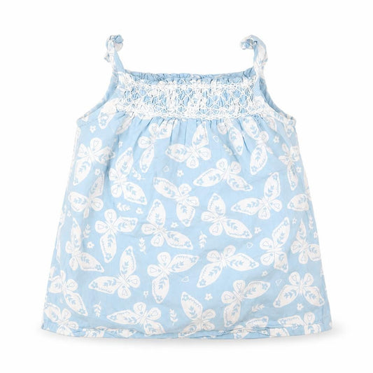 Front view of Baby Boden Blue girls’ butterfly tank top 2-3 years