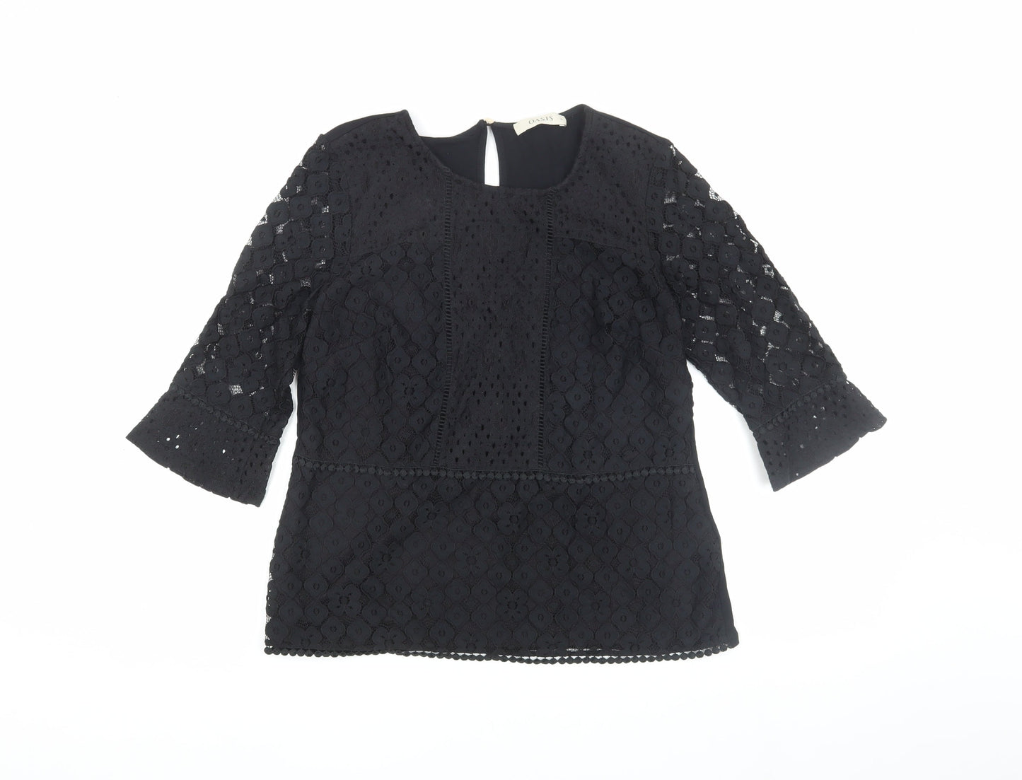 Oasis Black Lace Tunic Blouse, Women, Medium