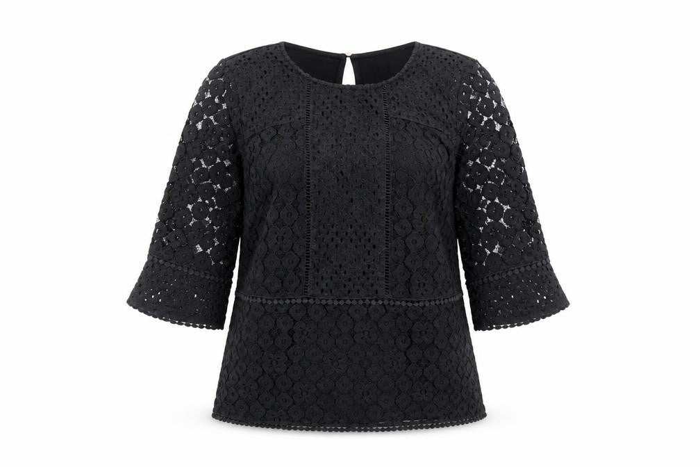 Oasis Black Lace Tunic Blouse, Women, Medium
