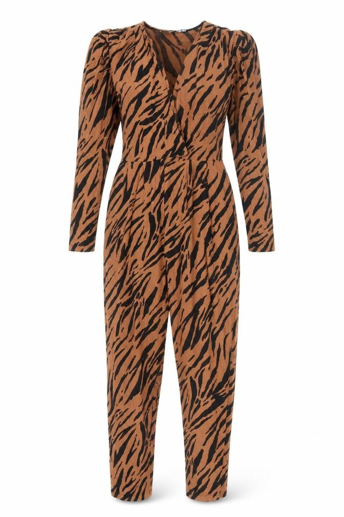 ASOS Design Brown Animal Print Jumpsuit, Size 12, Viscose