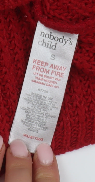Close-up detail of Nobody's Child Women's Red V-Neck jumper, size S