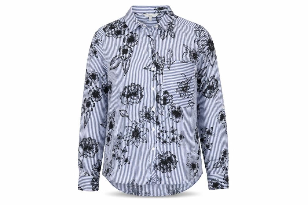 Next Women's Blue Floral Striped Button-Up Shirt, Size 10