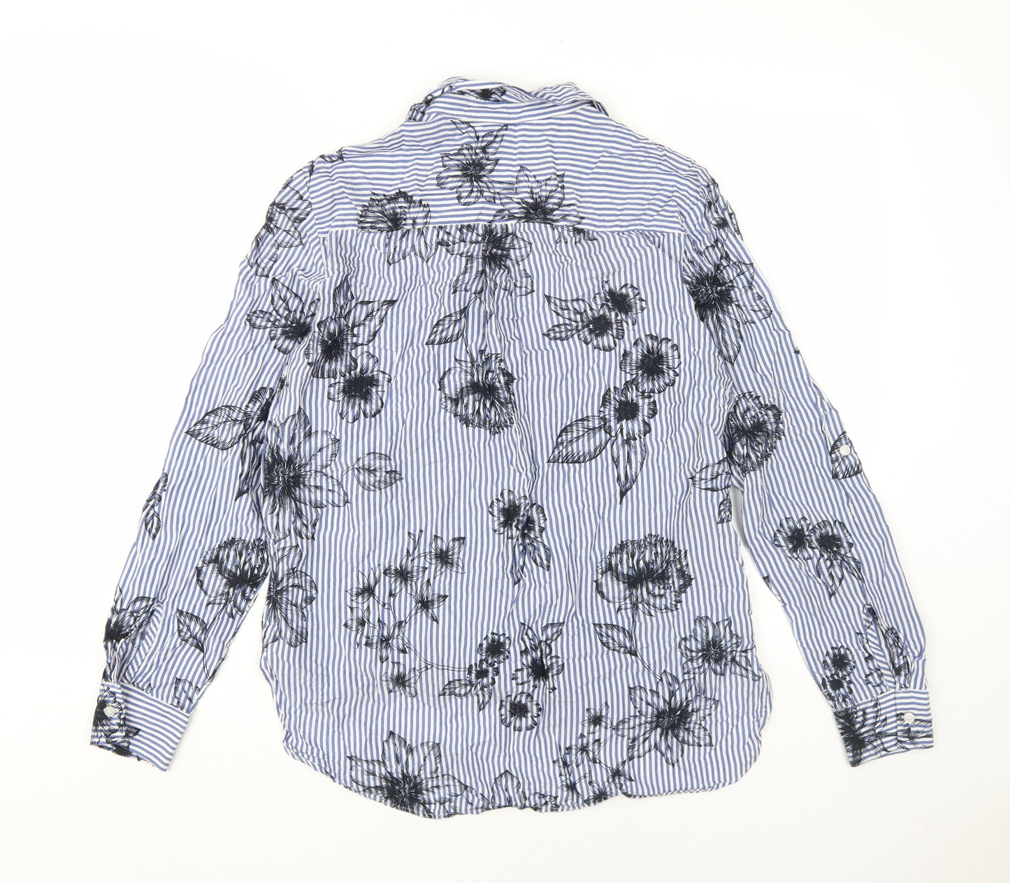 Next Women's Blue Floral Striped Button-Up Shirt, Size 10