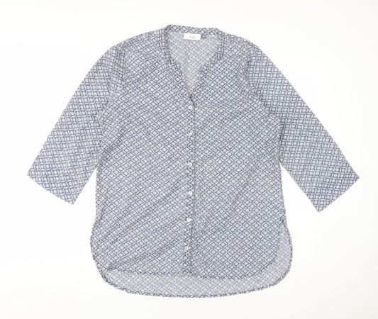 Adini Women's Blue Button-Up Shirt - Geometric, M
