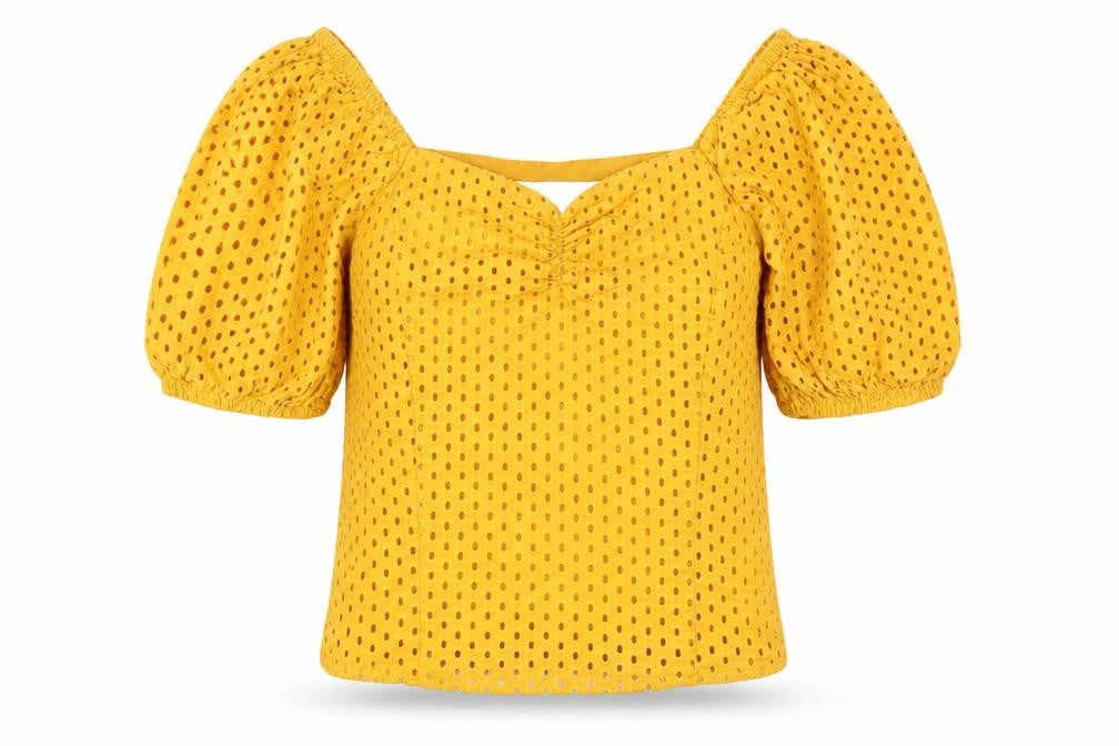 H&M Women's Yellow Off-Shoulder Puff Sleeve Blouse