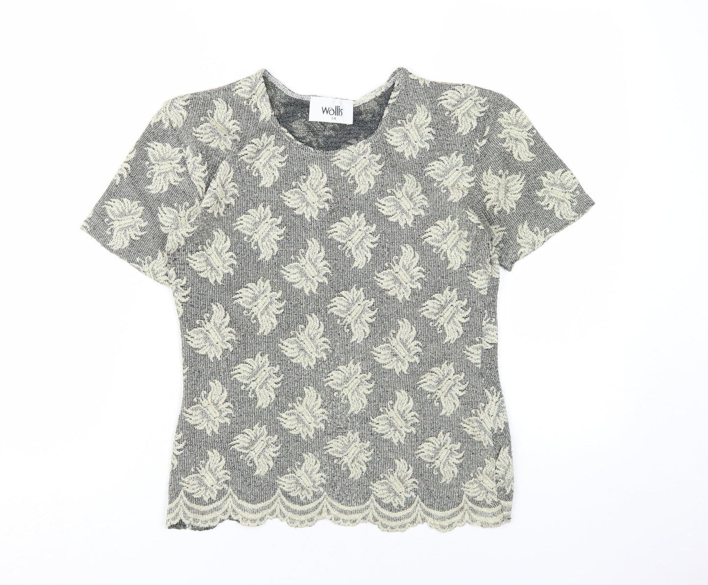Wallis Grey Floral T-Shirt, Women's Size 14, Regular Fit