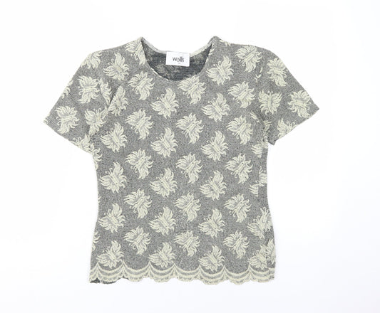Wallis Grey Floral T-Shirt, Women's Size 14, Regular Fit