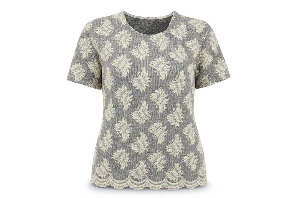 Wallis Grey Floral T-Shirt, Women's Size 14, Regular Fit