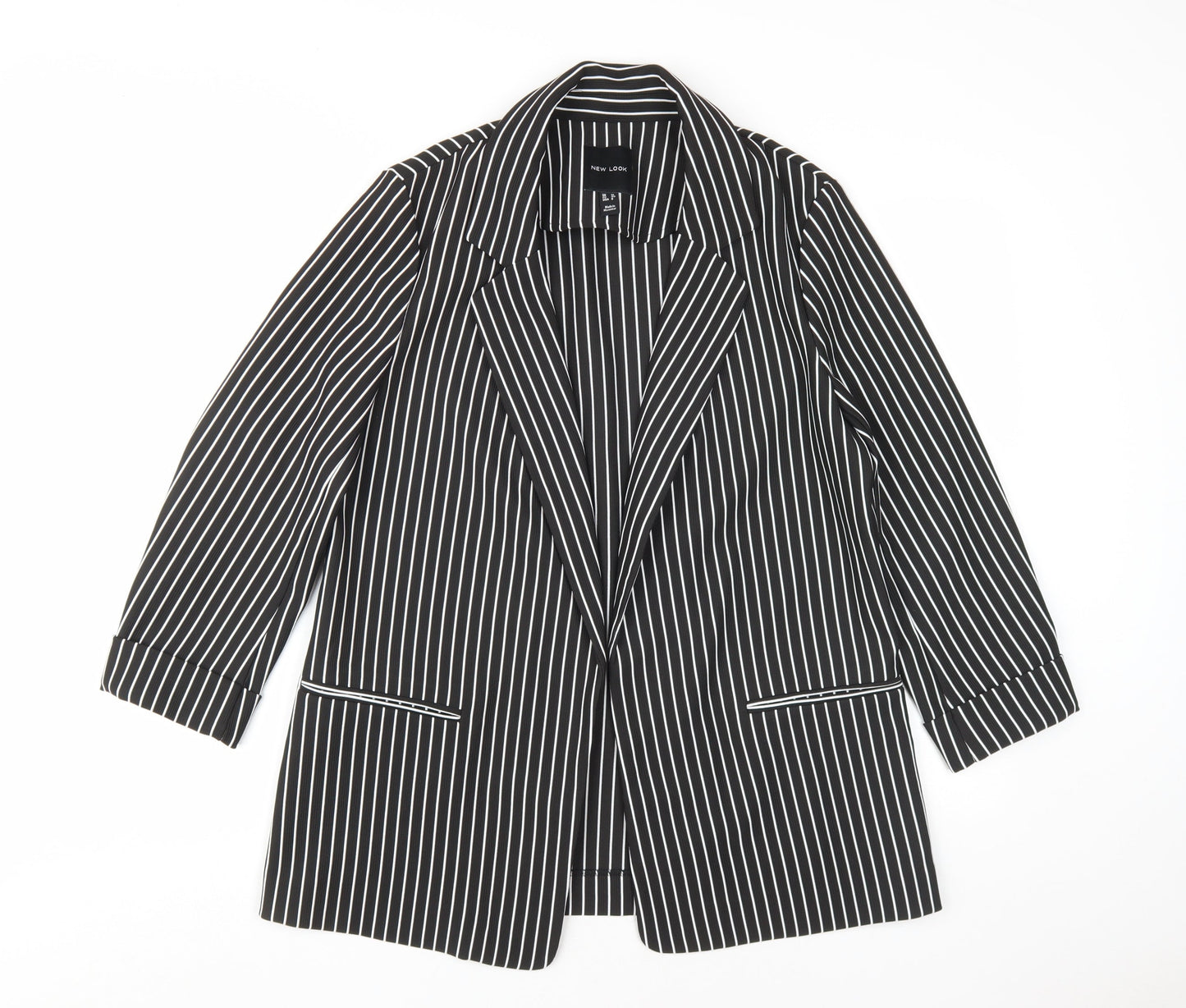 New Look Women's Black Striped Blazer, Size 12, Classic