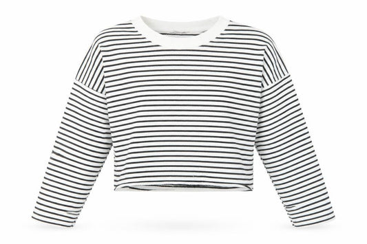 Boohoo Women’s White Striped Pullover Sweatshirt Size 8