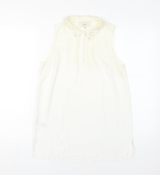 Next Women Ivory Beaded Collared Blouse UK 8