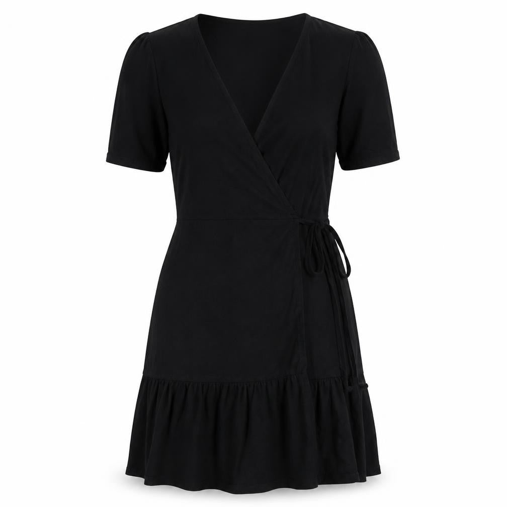 ASOS Black Wrap Dress - Size 12, Women's Half Sleeve