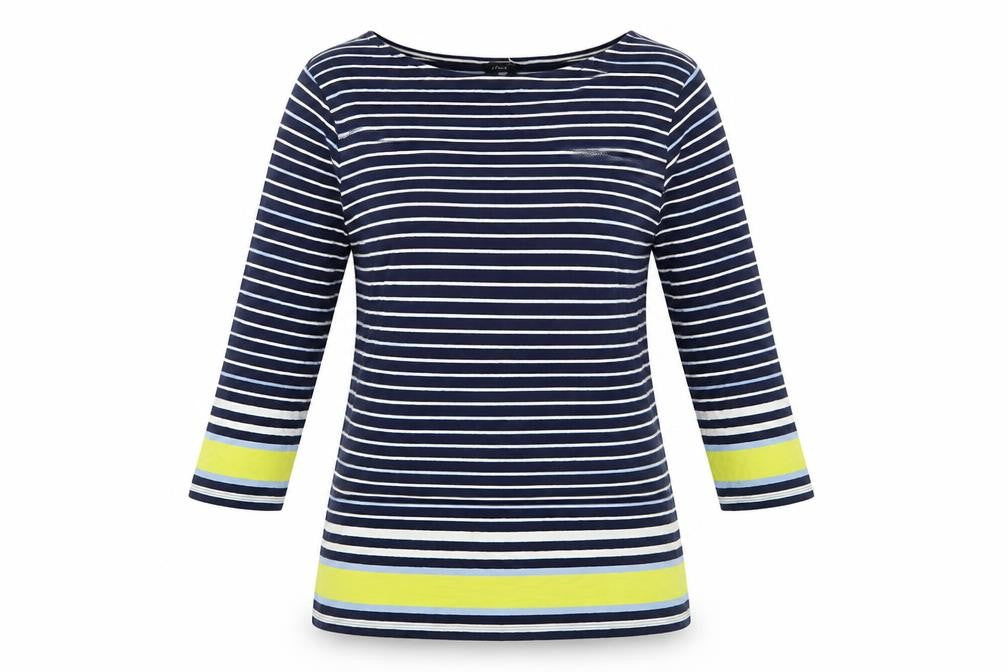M&Co Women's Blue Striped T-Shirt Size 12