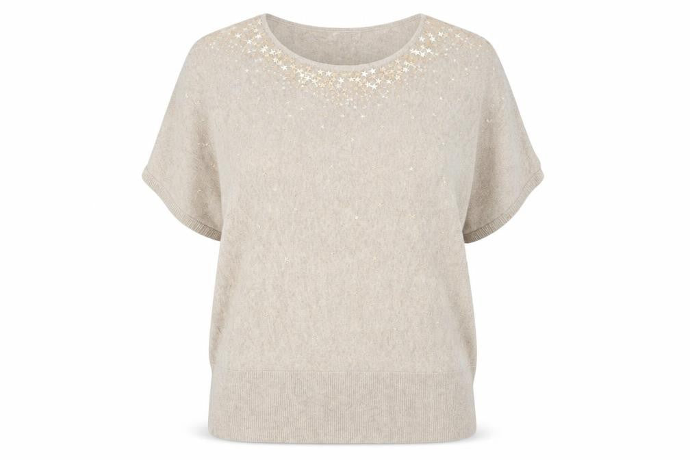 Monsoon Women's Beige Pullover Jumper, Large, Beaded Detail