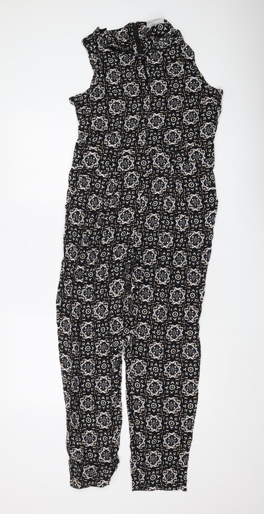Wallis Women's Black Geometric Jumpsuit Size 12