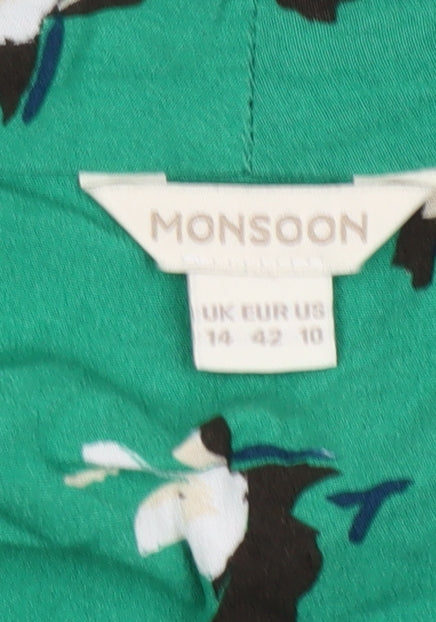 Monsoon Women's Green Floral Blouse, Size 14, Viscose