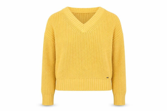 Hollister Women's Yellow V-Neck Pullover Jumper, Size S