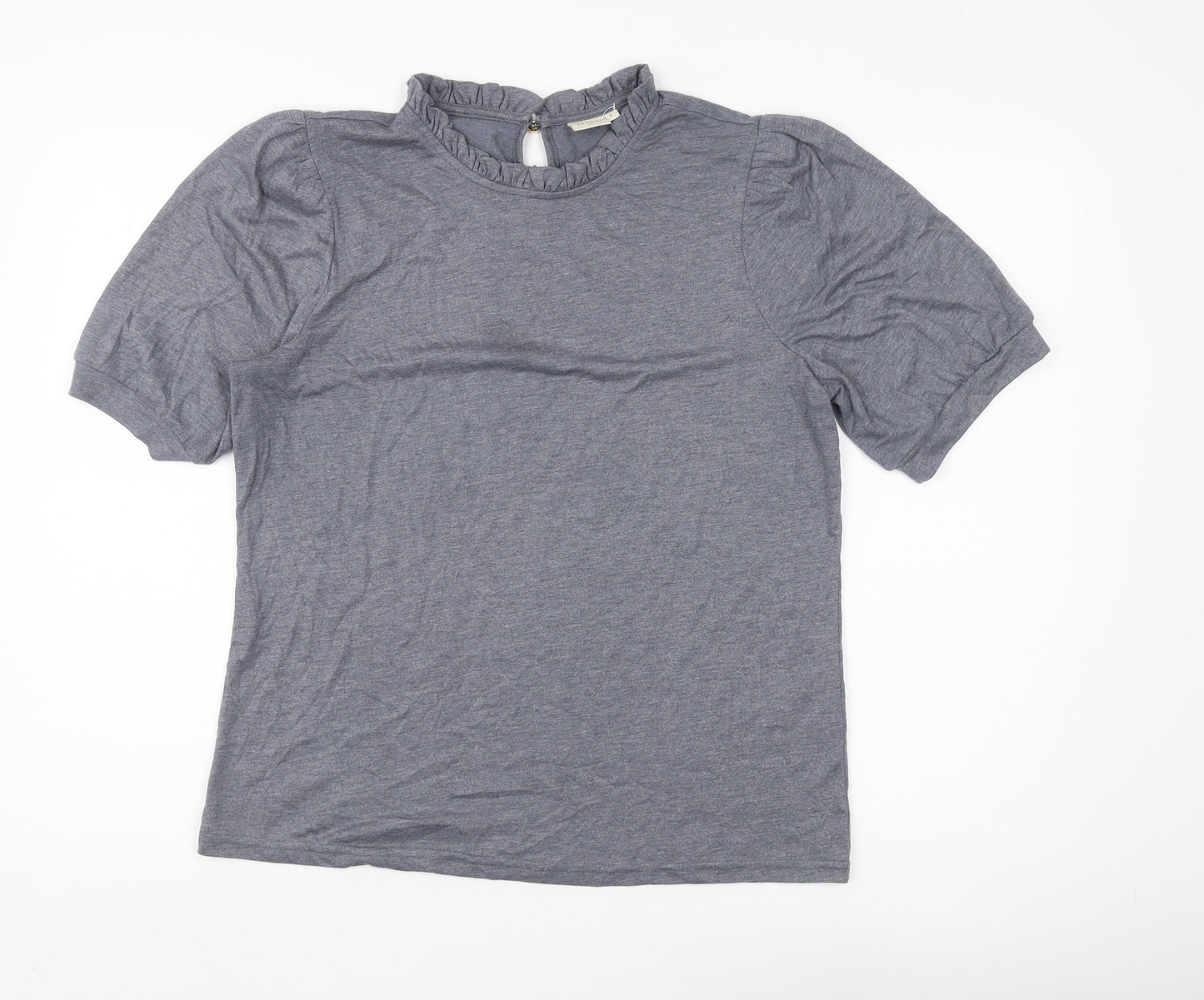 Cream Women Grey T-Shirt L High Neck Puff Sleeve