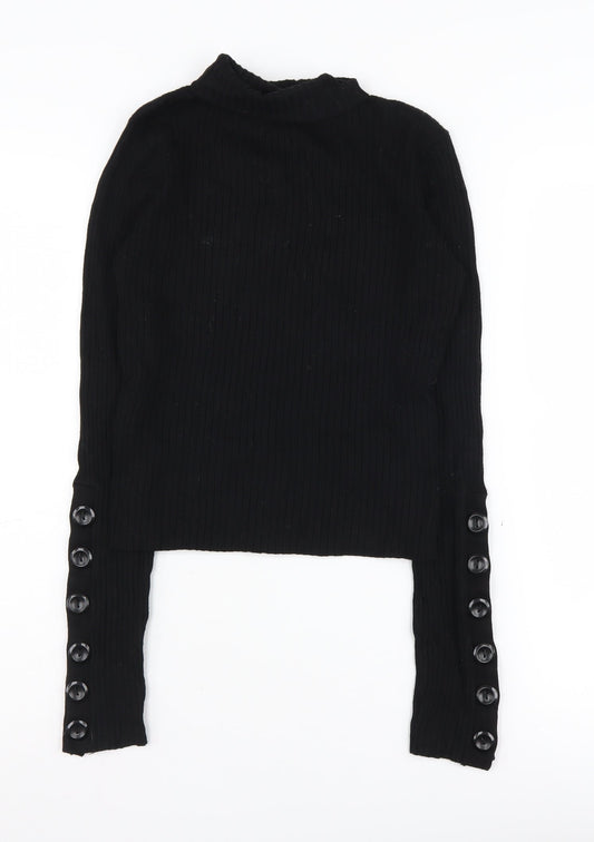 Zara Women's Black Mock Neck Knit Pullover Jumper M