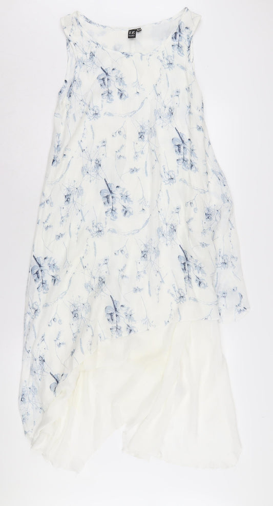 Izabel London White Floral Asymmetric Dress Size 8