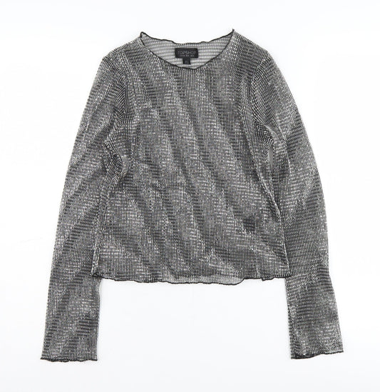 Topshop Women's 8 Black Cropped Mesh Party Blouse