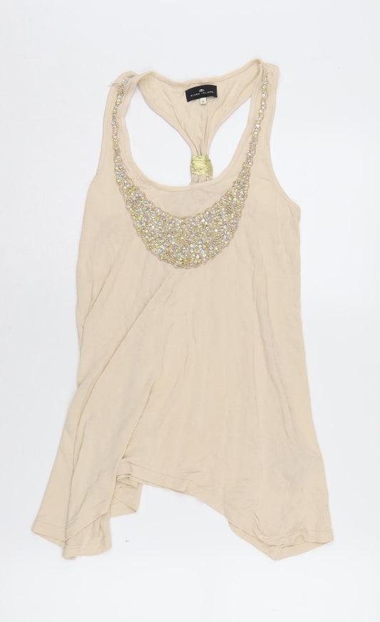 River Island Women's Beige Beaded Tank Top Size 8