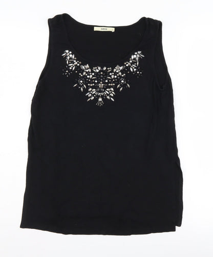 Oasis Women's Black Embroidered Tank Top, Size S