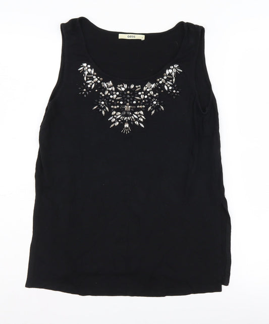 Oasis Women's Black Embroidered Tank Top, Size S