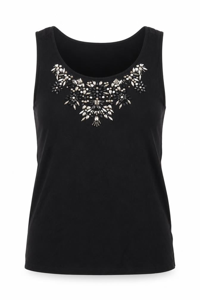 Oasis Women's Black Embroidered Tank Top, Size S