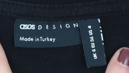 Brand and care label for ASOS DESIGN Women's Black Basic T-Shirt, size 8