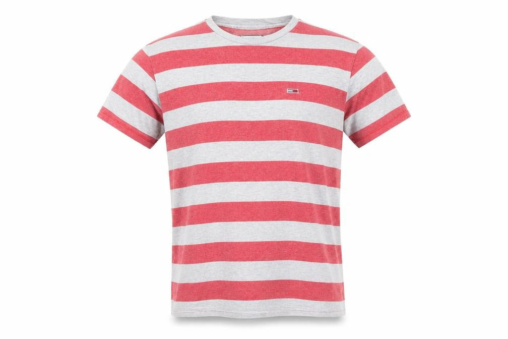 Tommy Jeans Men's XS Red Striped Crew Neck T-Shirt