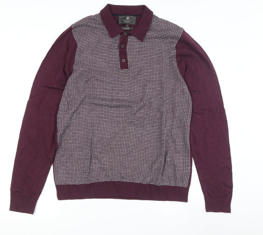 Marks and Spencer Men's Purple Collared Pullover Jumper M