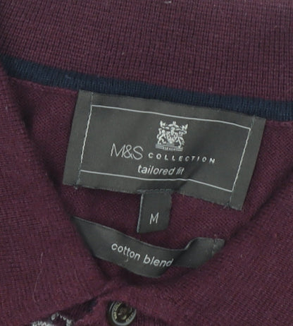 Marks & Spencer Men's Purple Collared Pullover Jumper M