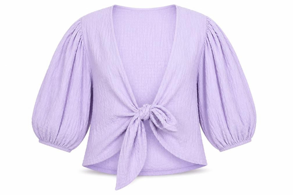 Monki Women's Purple Wrap Blouse, XL Size, Balloon Sleeve