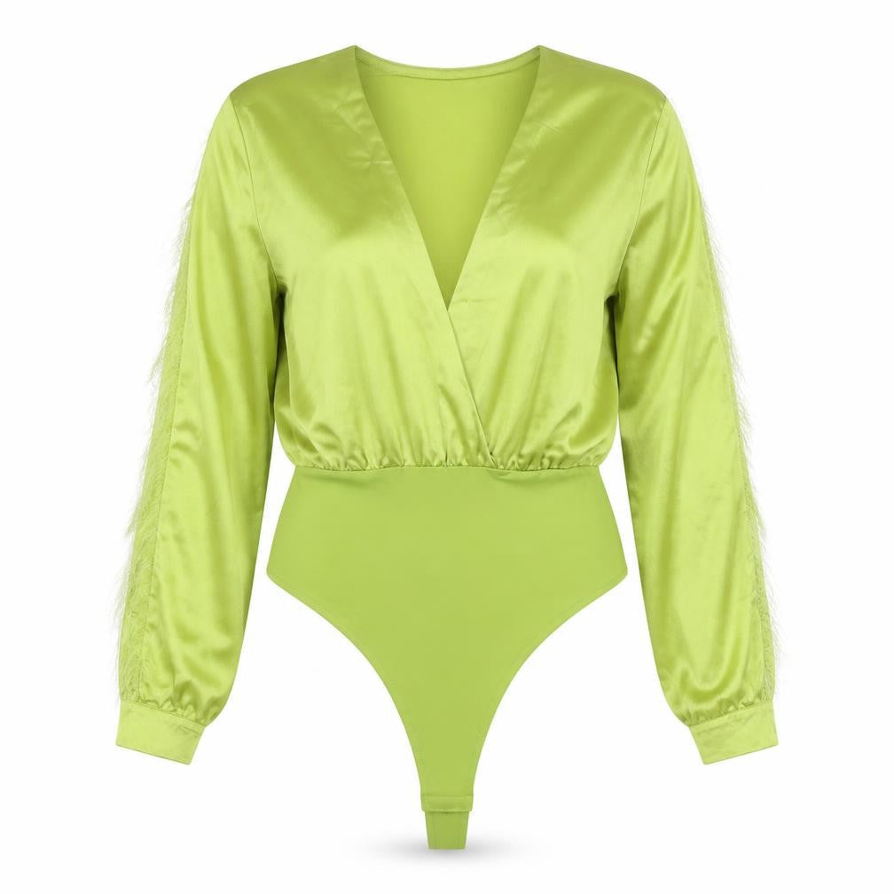 Boohoo Women's Green Satin Bodysuit Size 16
